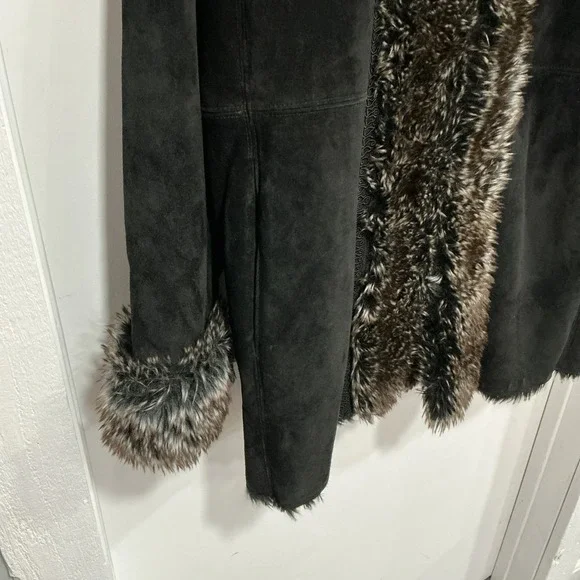 LNR Penny Lane Style Real Suede Leather, Faux Fur Coat, Black, XL, EUC - Picture 3 of 11
